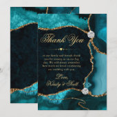 Elegant Blauwgroen en Gold Glitter Agate Wedding Bedankkaart (Voorkant / Achterkant)