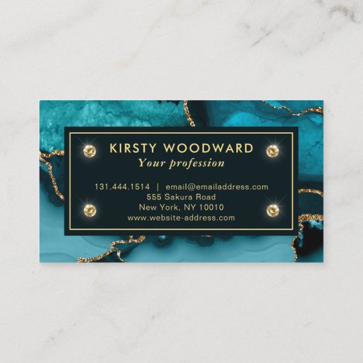 Elegant Blauwgroen en Gold Glitter Marble Agate Visitekaartje (Achterkant)