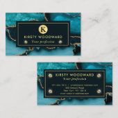 Elegant Blauwgroen en Gold Glitter Marble Agate Visitekaartje (Voorkant / Achterkant)