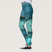 Elegant Blauwgroen en Gold Glitter Ocean Agate Leggings (Links)