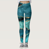 Elegant Blauwgroen en Gold Glitter Ocean Agate Leggings (Voorkant)