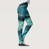 Elegant Blauwgroen en Gold Glitter Ocean Agate Leggings (Rechts)