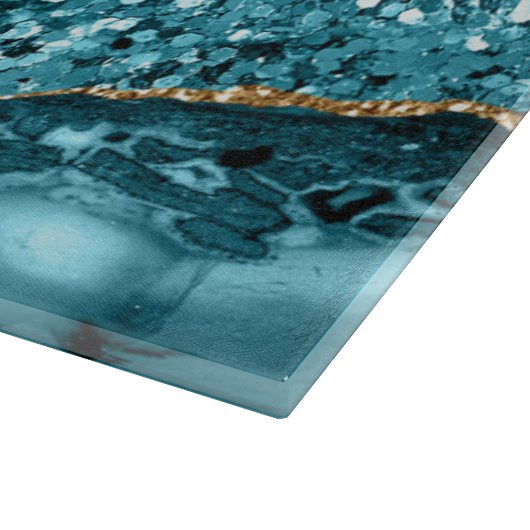 Elegant Blauwgroen en Gold Glitter Ocean Agate Snijplank (Hoek)