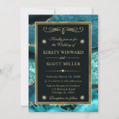 Elegant Blauwgroen en Gold Glitter Ocean Agate Wed Kaart (Voorkant)