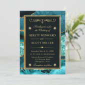 Elegant Blauwgroen en Gold Glitter Ocean Agate Wed Kaart (Staand voorkant)