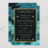 Elegant Blauwgroen en Gold Glitter Ocean Agate Wed Kaart (Voorkant / Achterkant)
