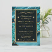 Elegant Blauwgroen en Gold Glitter Ocean Agate Wed Kaart (Staand voorkant)