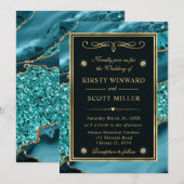 Elegant Blauwgroen en Gold Glitter Ocean Agate Wed Kaart (Voorkant / Achterkant)