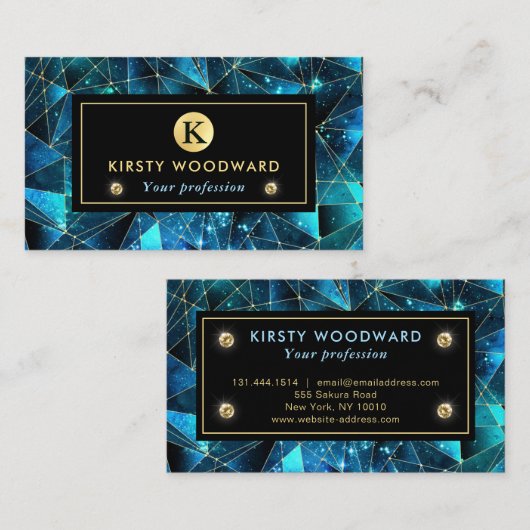 Elegant Blauwgroen en Gold Midnight Crystal Galaxy Visitekaartje (Voorkant / Achterkant)