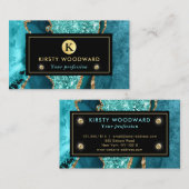 Elegant Blauwgroen en Gold Ocean Glitter Agate Visitekaartje (Voorkant / Achterkant)