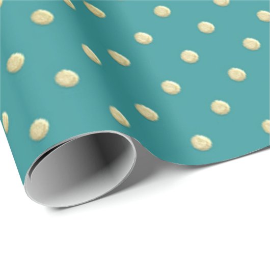 Elegant Blauwgroen en Gold Polka Dots Pattern Cadeaupapier (Rol Hoek)