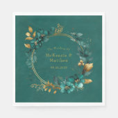 Elegant Blauwgroen en Gold Waterverf Floral Weddin Servet (Voorkant)