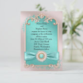 Elegant Blauwgroen en Gold Wedding Invitation Kaart (Staand voorkant)