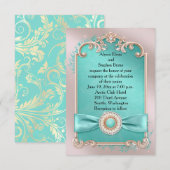 Elegant Blauwgroen en Gold Wedding Invitation Kaart (Voorkant / Achterkant)