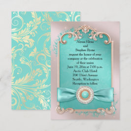 Elegant Blauwgroen en Gold Wedding Invitation Kaart