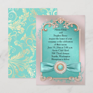 Elegant Blauwgroen en Gold Wedding Invitation Kaart