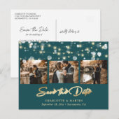 Elegant Blauwgroen en Gold Wedding Photo Save the Aankondigingskaart (Voorkant / Achterkant)