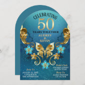 Elegant Blauwgroen en Goud 50ste bruiloft Jubileum Kaart (Voorkant / Achterkant)