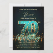 Elegant Blauwgroen en Goud 70ste Verjaardag Kaart (Voorkant)