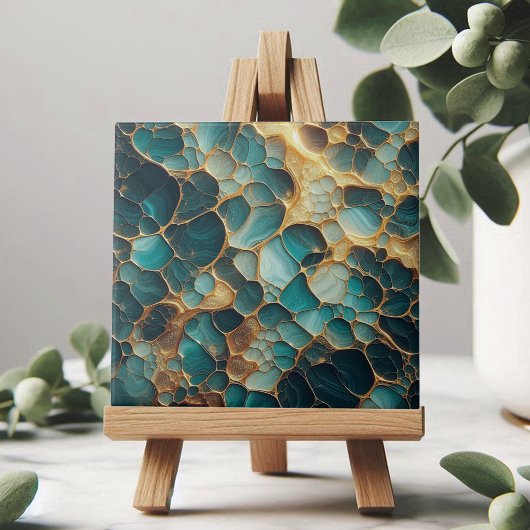 Elegant Blauwgroen en Goud Abstract Biologisch Tegeltje