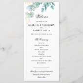 Elegant Blauwgroen en Goud Eucalyptus Trouwprogram Programmakaart (Voorkant)