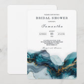 Elegant Blauwgroen en Goud Marmeren Vrijgezellenfe Kaart (Voorkant / Achterkant)