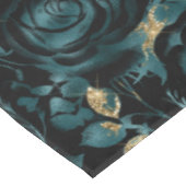 Elegant Blauwgroen en Goud Roos Bloemenpatroon Tafelkleed (Gekanteld)