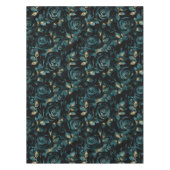 Elegant Blauwgroen en Goud Roos Bloemenpatroon Tafelkleed (Voorkant)