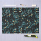 Elegant Blauwgroen en Goud Roos Bloemenpatroon Tissuepapier (Craft)