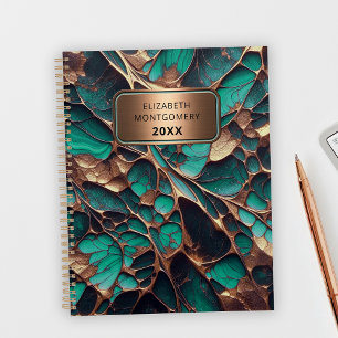 Elegant Blauwgroen en Gouden Marmer met Bronzen Na Planner