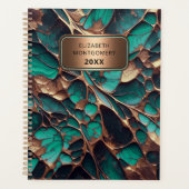 Elegant Blauwgroen en Gouden Marmer met Bronzen Na Planner (Voorkant)