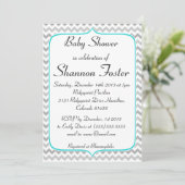 Elegant Blauwgroen en Gray Chevron Baby shower Kaart (Staand voorkant)