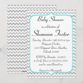 Elegant Blauwgroen en Gray Chevron Baby shower Kaart (Voorkant / Achterkant)