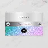 Elegant Blauwgroen en Roze Glitter Logo Luminous S Visitekaartje (Voorkant)