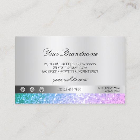 Elegant Blauwgroen en Roze Glitter Logo Luminous S Visitekaartje (Achterkant)