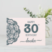 Elegant Blauwgroen en Roze Mandala Verjaardag Kaart (Staand voorkant)