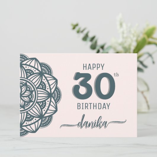 Elegant Blauwgroen en Roze Mandala Verjaardag Kaart (Staand voorkant)
