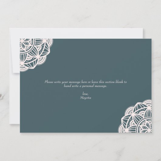 Elegant Blauwgroen en Roze Mandala Verjaardag Kaart (Achterkant)