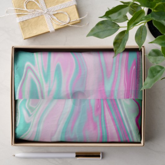 Elegant Blauwgroen en roze marmer Patroon Tissuepapier (Geschenk)