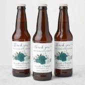 Elegant Blauwgroen en Turquoise Rozen Weddenschap Bier Etiket (Flessen)