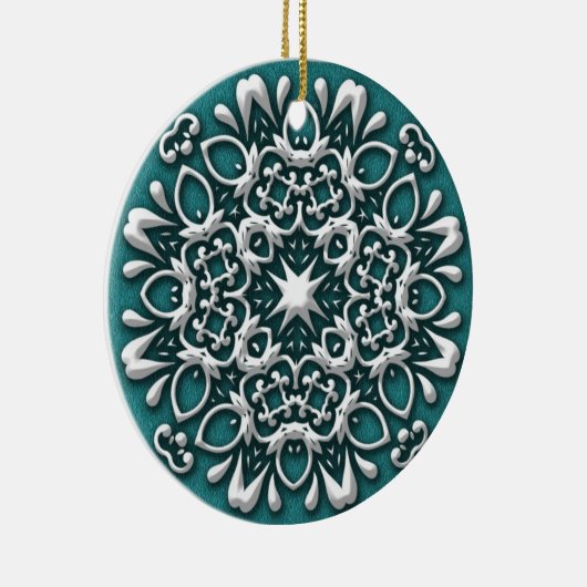 Elegant Blauwgroen en zilver kerstversiering Keramisch Ornament (Rechts)
