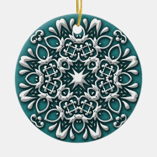 Elegant Blauwgroen en zilver kerstversiering Keramisch Ornament (Voorkant)