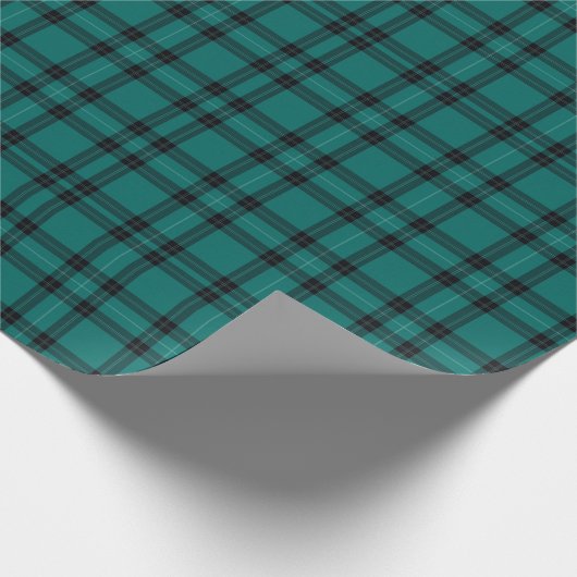 Elegant Blauwgroen en zwart Tartan Plaid Pattern Cadeaupapier (Hoek)