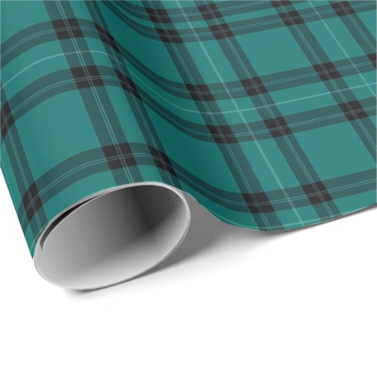 Elegant Blauwgroen en zwart Tartan Plaid Pattern Cadeaupapier (Rol Hoek)
