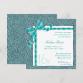 Elegant Blauwgroen Faux Glitter Invite met Bow Kaart (Voorkant / Achterkant)