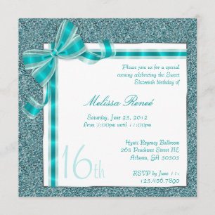 Elegant Blauwgroen Faux Glitter Invite met Bow Kaart