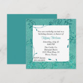 Elegant Blauwgroen Fleur verjaardagsuitnodiging Kaart (Voorkant / Achterkant)