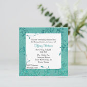 Elegant Blauwgroen Fleur verjaardagsuitnodiging Kaart (Staand voorkant)