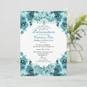 Elegant Blauwgroen Floral Quinceanera Birthday Kaart (Staand voorkant)