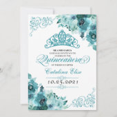 Elegant Blauwgroen Floral Quinceanera Birthday Kaart (Voorkant)